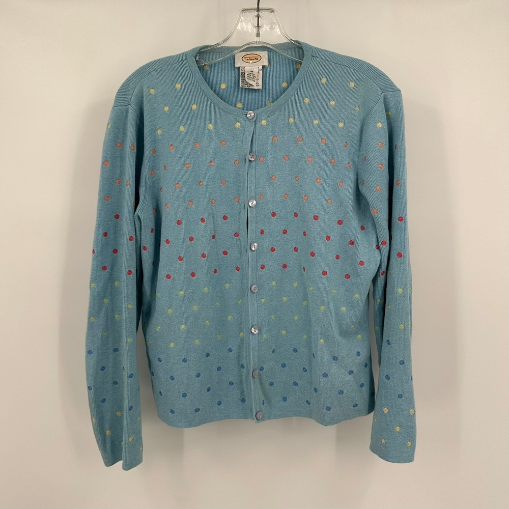 Talbots‎ Womens Cottagecore Polka Dot Cardigan Sweater Size M Shabby Chic Preppy